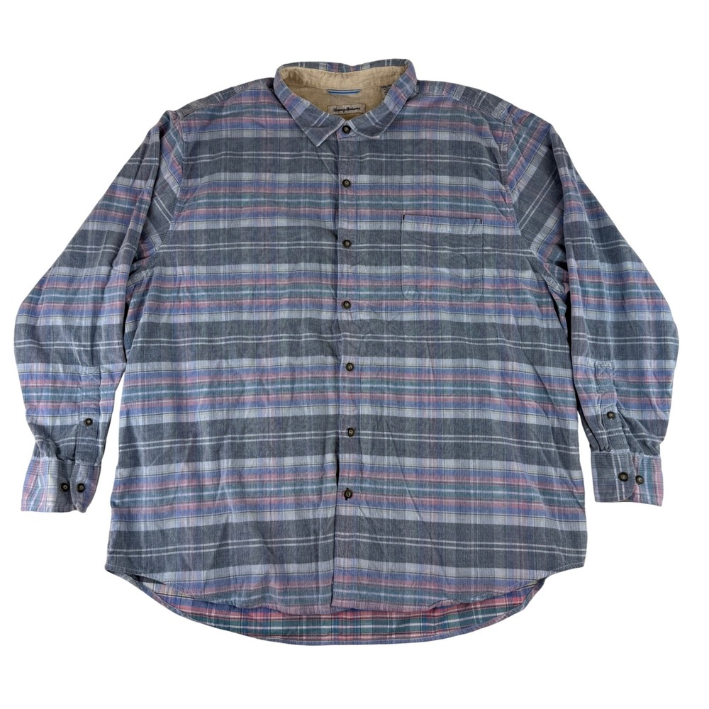 Tommy Bahama Button Down Mens XXXL Blue Plaid Cotton Long Sleeve Shirt T320448